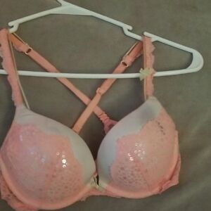 Victoria's Secret Blush Sequin Lace Bra